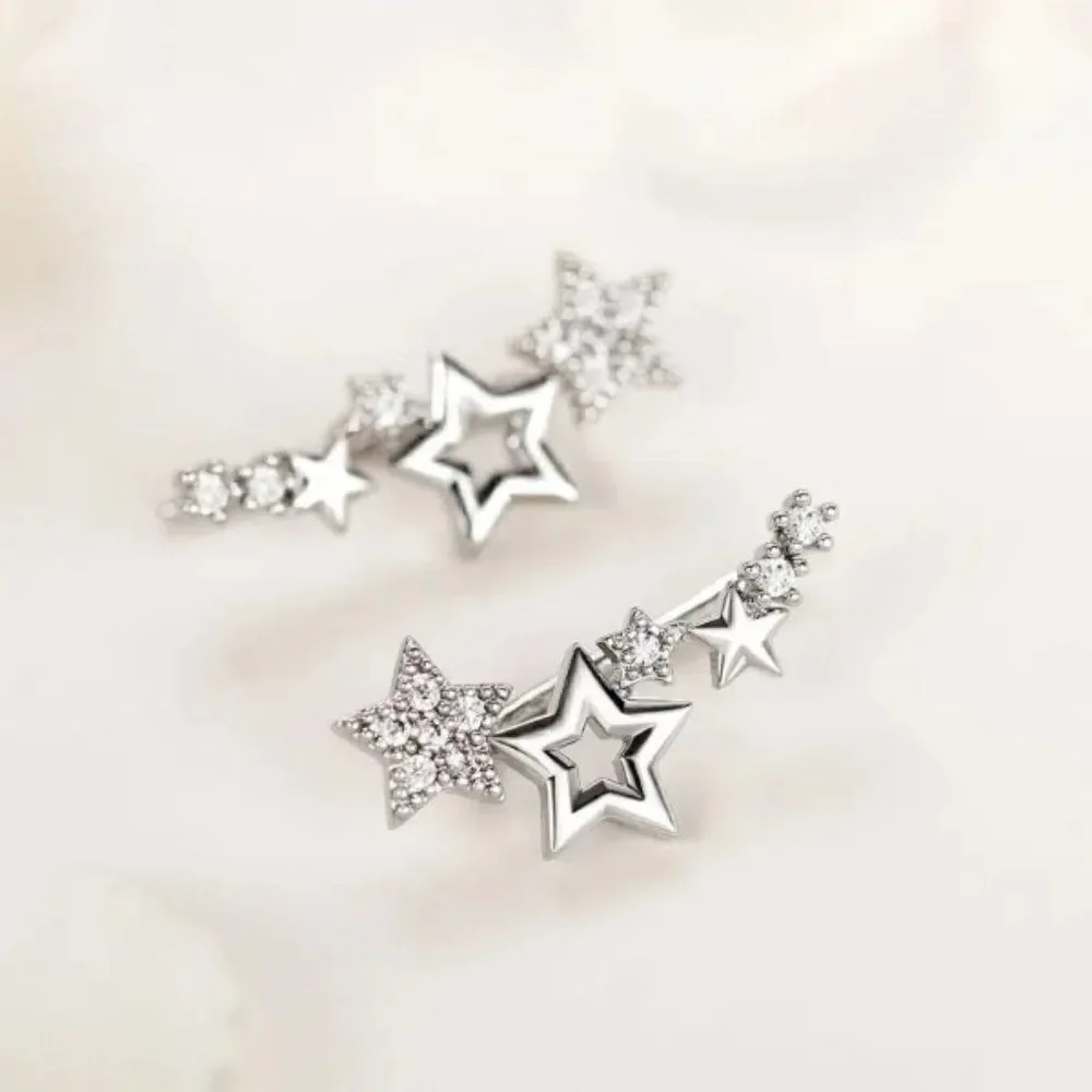 DIAMOND STAR EAR CRAWLER EAR JACKET EAR HUGGER EARRINGS